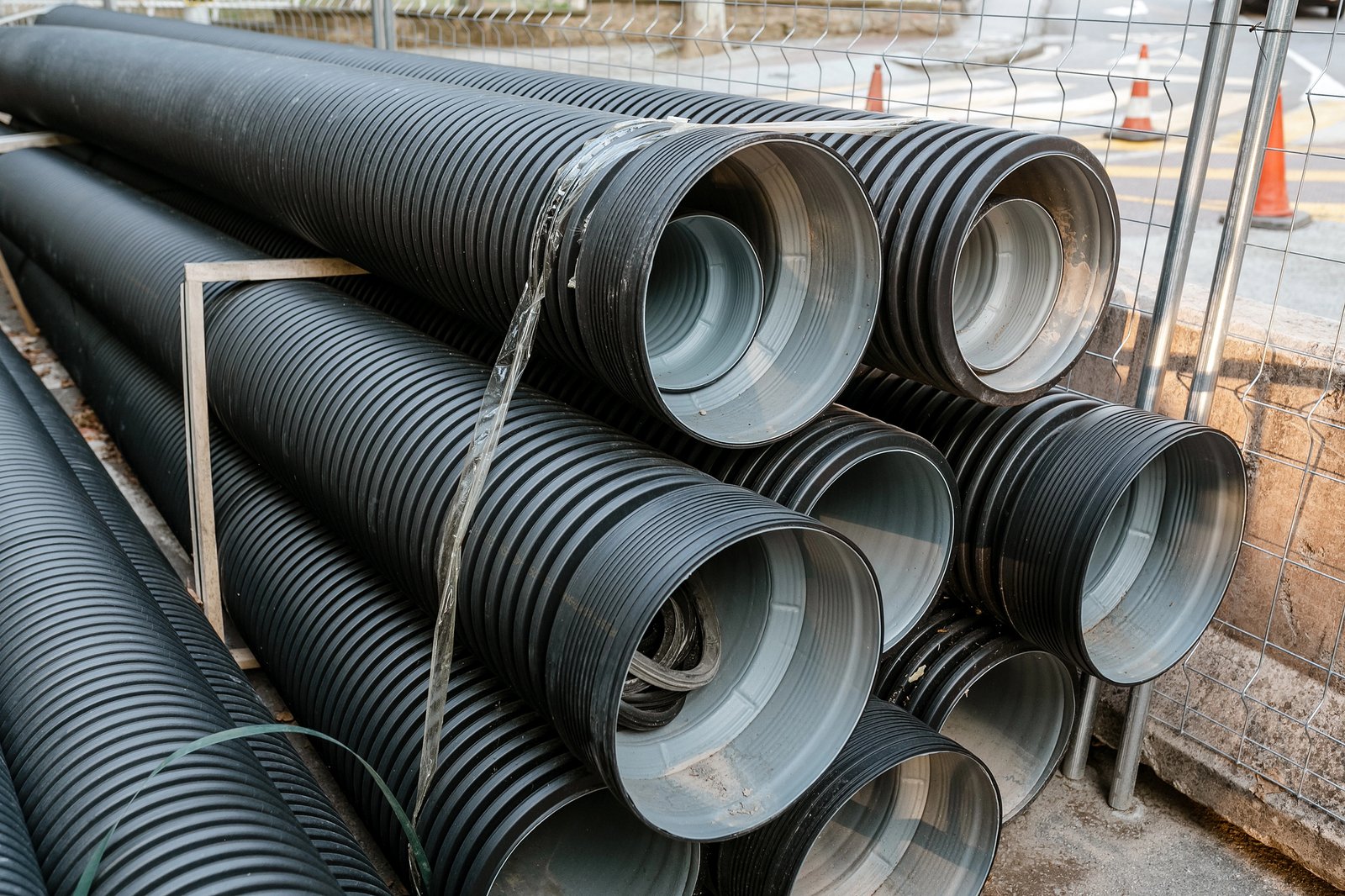 Group black corrugated pipes